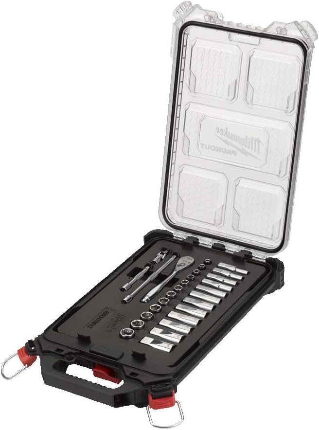 Milwaukee Ratchet and Socket Wrench Insert Set 1/4 Inch Metric 28-Piece in Packout Compact Organiser Slim