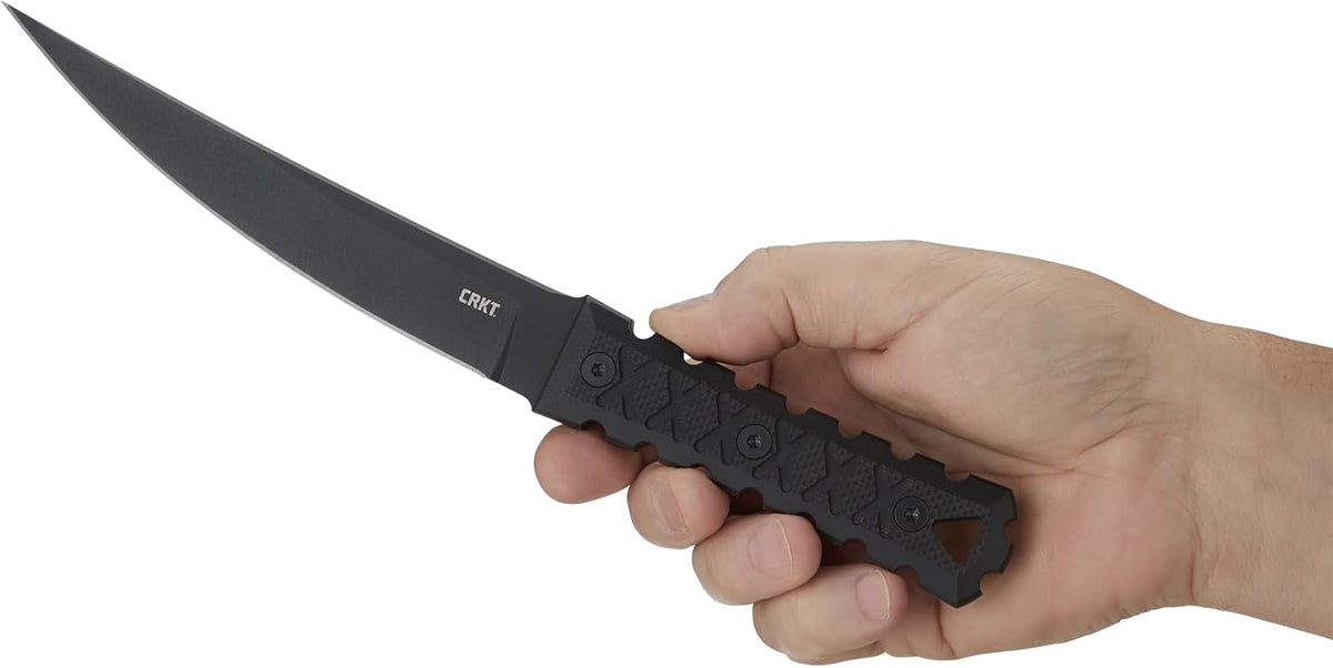 CRKT HZ6 Fixed Blade Knife with Sheath: SK-5 Plain Edge Black Coated Blade, G10 Handle, 2927