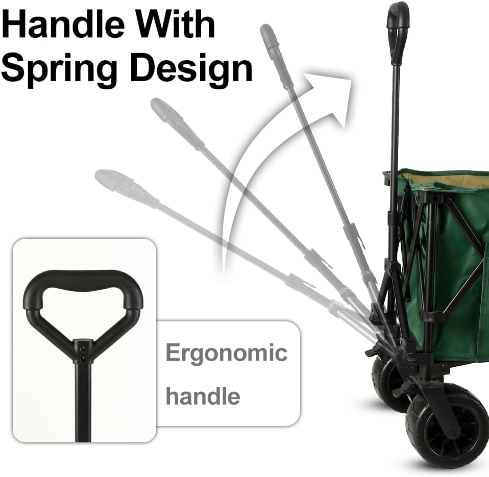 Whitsunday Collasible Wagon, Large Capacity 400Lbs, All-Terrain Wheels Heavy Duty Utility Wagon for Gardening Shopping Fishing Camping Outdoor Picnic Green