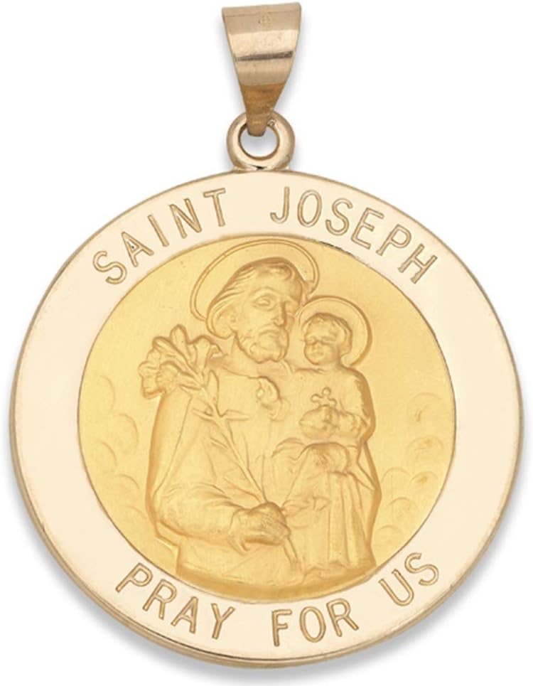 14k Yellow Gold and White Gold Polished Saint Joseph Round Pendant Medals