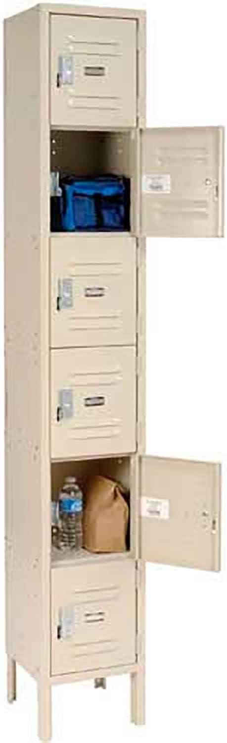 Global Industrial One-Wide Six-Tier Locker with Padlock Hasp, 12' W x 15' D x 78' H, 6 Doors, 12'x15'x12' Compartment Size, 16 Gauge Steel Construction, Unassembled, Tan