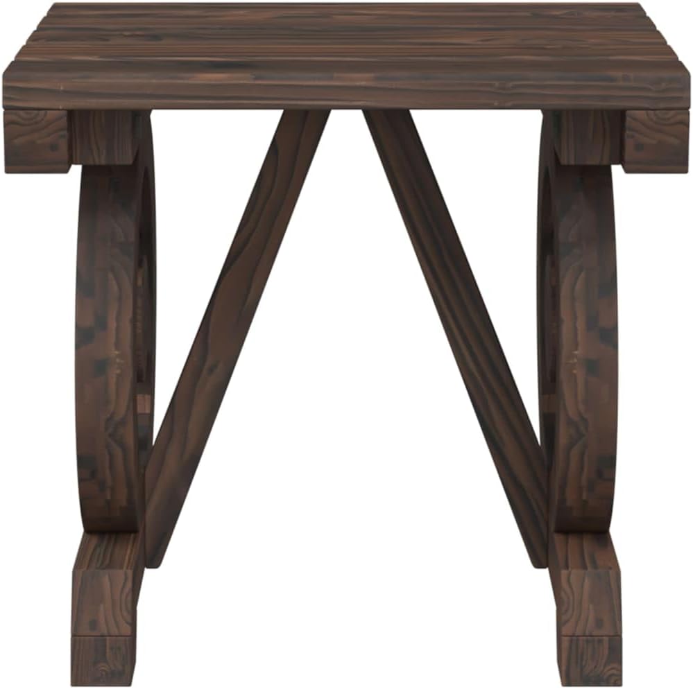 Solid Wood Fir Patio Footstool 15.7'x14.4'x15.2' Outdoor Ottoman with Wagon Wheel Design for Garden, Terrace, and Patio