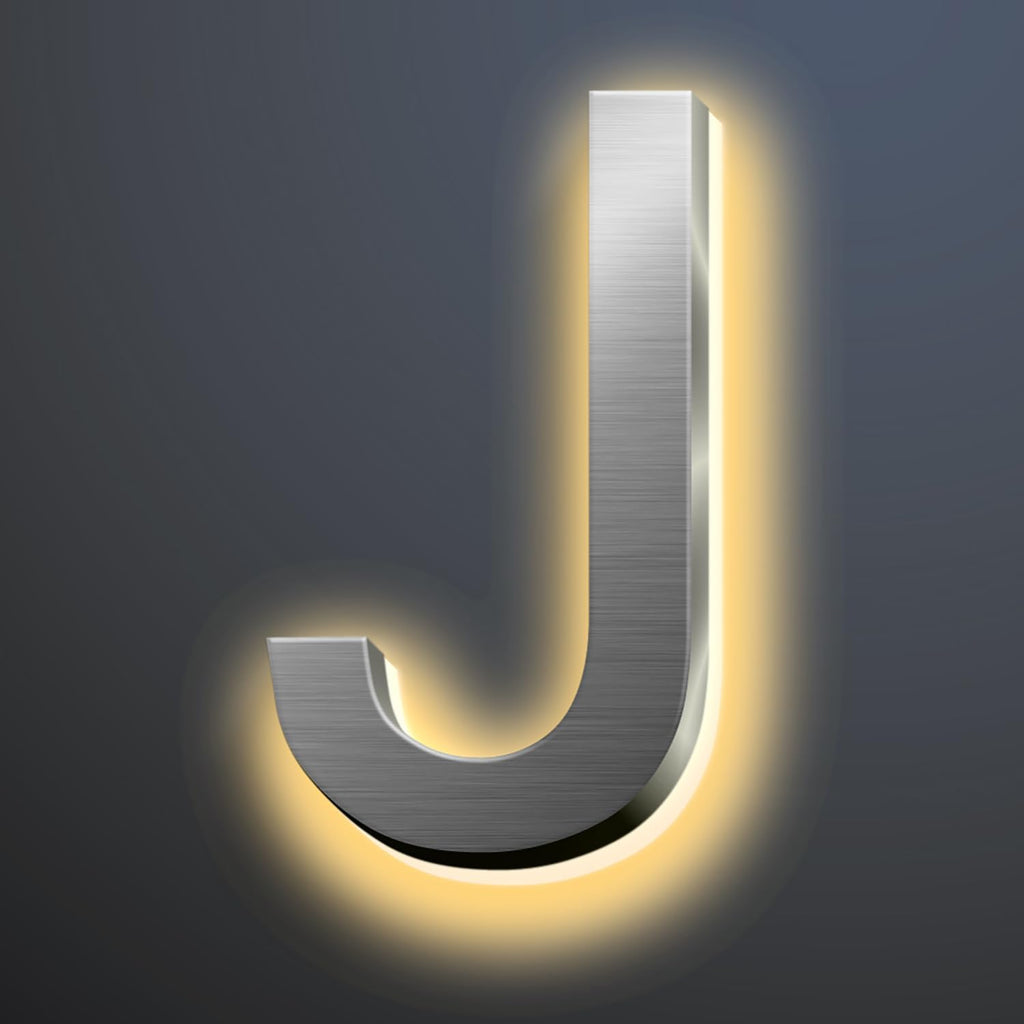 Backlit Illuminated LED House Numbers For Outside 16 Inch, Lighted Address Signs For House, Large Modern Illuminated Address Number, Brushed Silver, Warm White Light,J