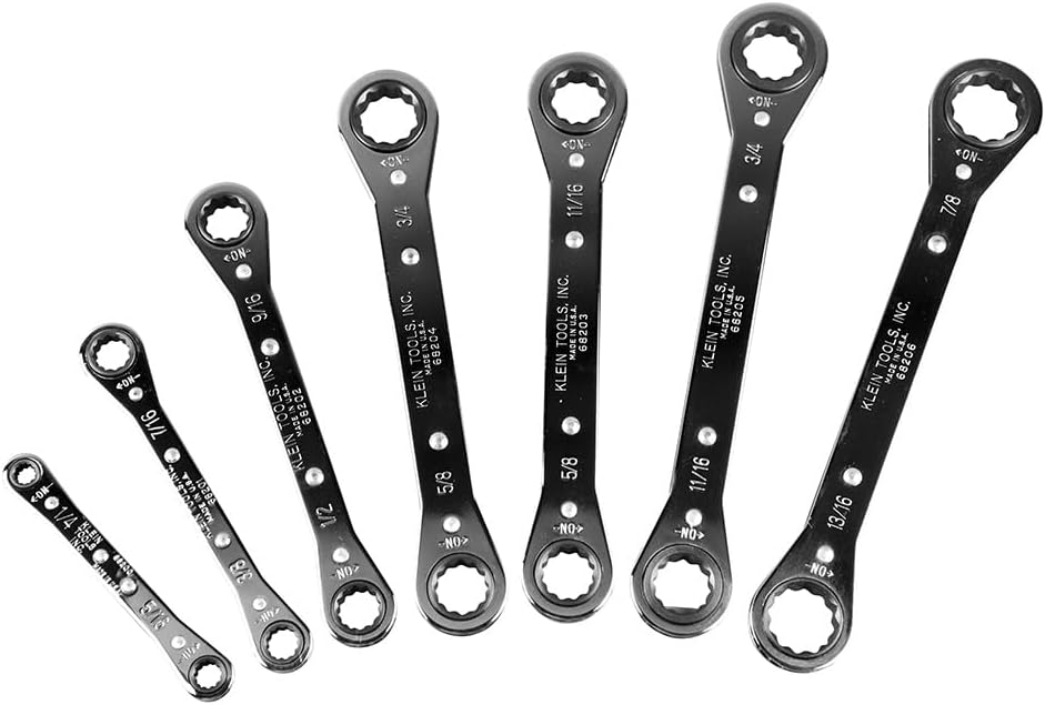 KLEIN TOOLS 68222 Ratcheting Box Wrench Set, 7-Piece, Made in USA