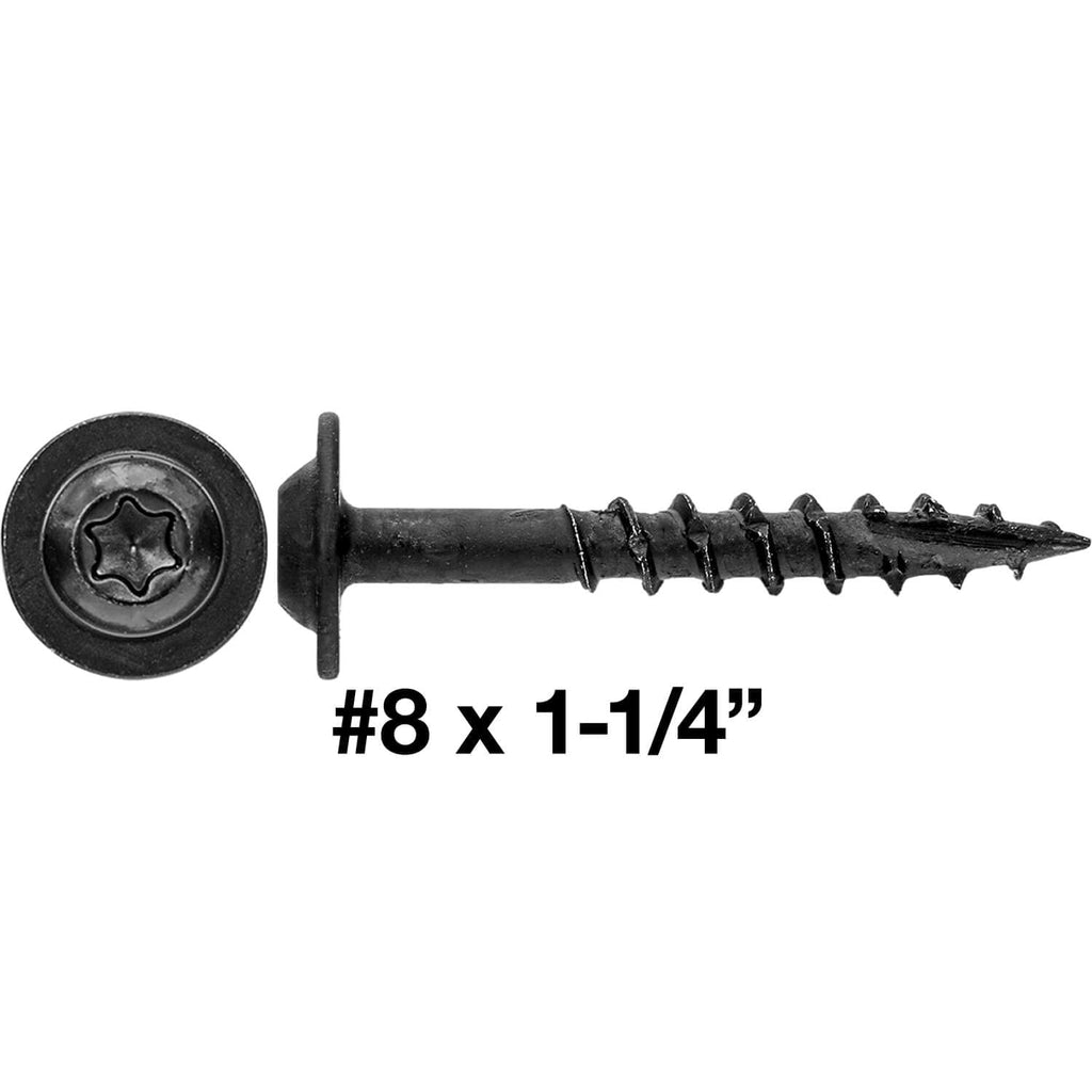 8 x 1-1/4' Black Round Truss Head Multipurpose Exterior Coated Modified Cabinet Wood Screw - CASE Qty 42 Boxes 7,728 Screws