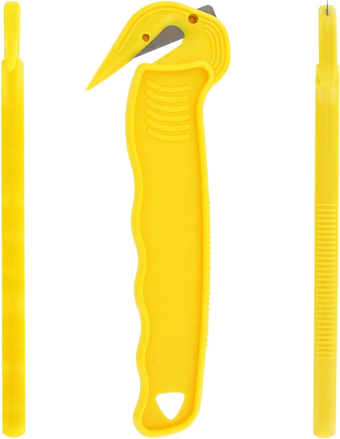 Thornton's Office Supplies Disposable Film Cutter, Sharp & Durable Steel Blade, Safe and Efficient Cutting Design for Shrink Wrap, Stretch Wrap, Tape, and Plastic Straps, Yellow (100)