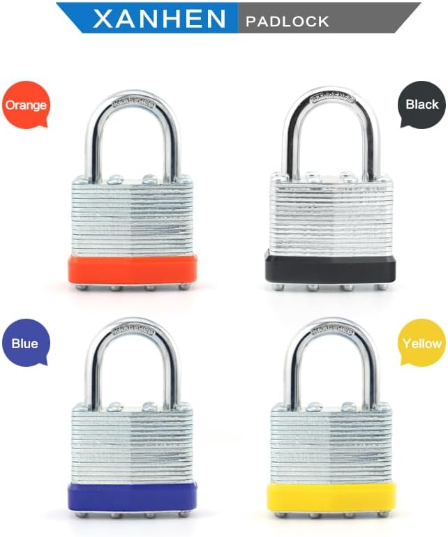Keyed Alike Laminated Steel Padlocks, Standard Shackle, for Hasp, Shed, Fence, Storage Locker, School, Gym (100 Pack)