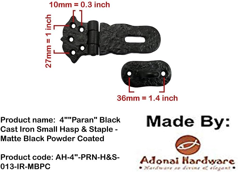 Adonai Hardware 'Paran' Heavy Duty Antique Cast Iron Safety Locking Hasp and Staple(4' x 8 Pack, Matte Black) for Vintage Pirates Treasure Chest, Trunks, Wooden Jewelry Box, Cases, Furniture and Sheds