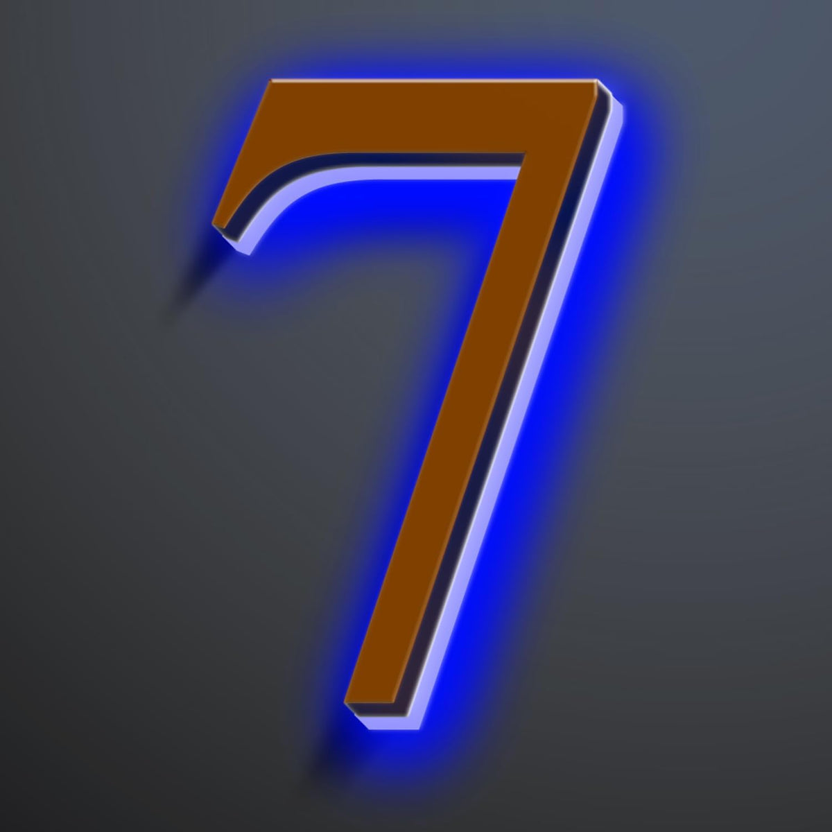 Backlit LED Illuminated House Numbers 18 Inch, Stainless Steel Hand-Polished For House Address Signs, Large Metal Modern Lighted Home Address Numbers, Brown, Blue Light,7