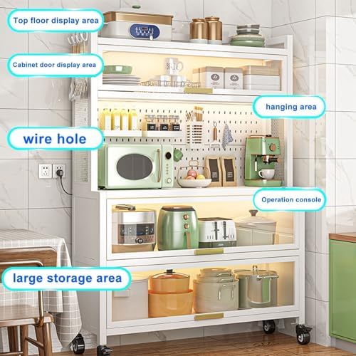 5-Tier Mobile Kitchen Bakers Rack with Power Outlets, Rolling Storage Shelves, Large Organizer for Pantry, Garage & Home - White 31.5in Kitchen Cabinet