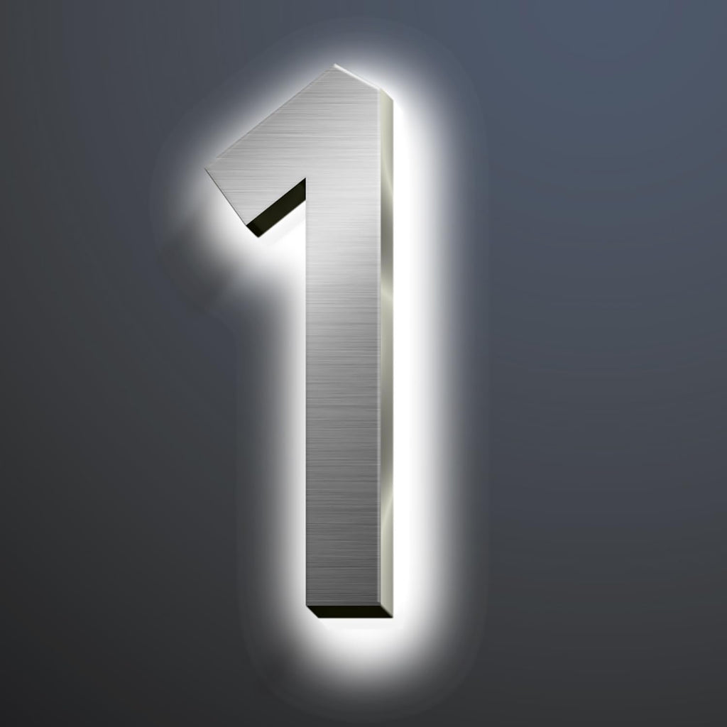 Backlit LED Illuminated House Numbers For Outside 18', Stainless Steel Modern Lighted Address Signs For Home, Illuminated Address Numbers, Brushed Silver, White Light,1