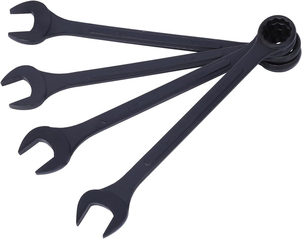 4PC Jumbo Combination Wrench Set, SAE, 2-1/8', 2-1/4', 2-3/8', 2-1/2 inch, Extra Large Combination Wrench Sets, Black Oxide Finish with Pouch (4PC-SAE)