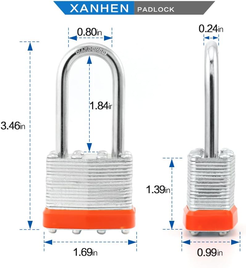 Lock Outdoor Padlocks, Key Lock, Padlocks with Same Key - Laminated Steel Keyed Padlocks with Long Shackle, 60 Pack, for Hasp Latch, Sheds, Fences, Storage Locker, School, Gym