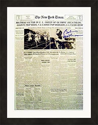 Autograph Warehouse 625152 Bob Mathias Autographed 11 x 14 in. Photo - Cover Page Image Framed Matted Olympic Gold Medal USA July 27 1952 Decathlon