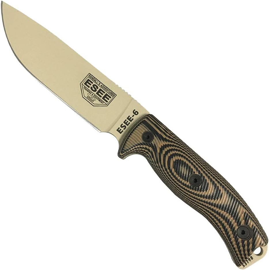 ESEE-6 1095 Carbon Steel, Black Sheath (Desert Tan Blade, Coyote/Black G10 3D Handle)