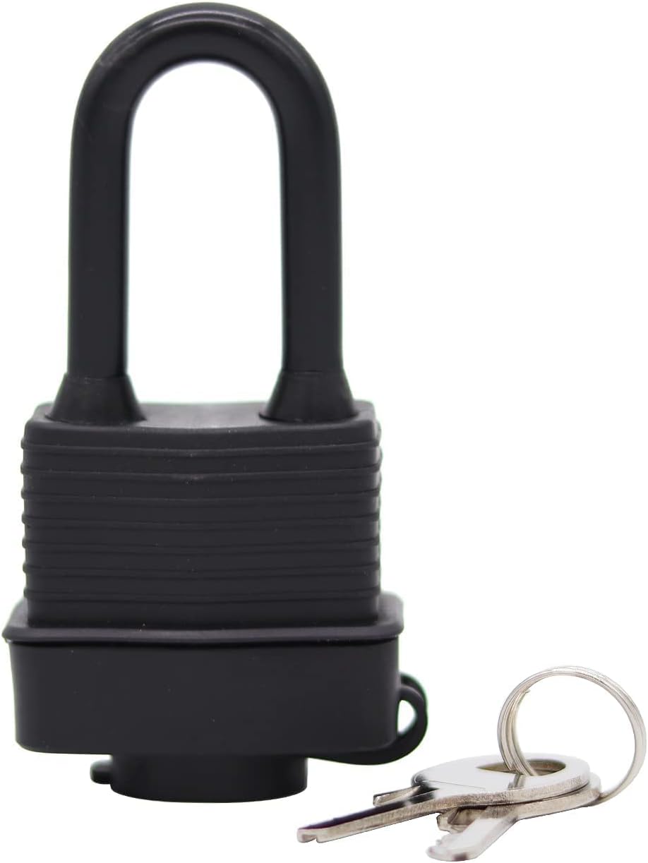 SafiSwords Waterproof Padlocks Keyed Alike for Outdoor use, Covered Heavy Duty Laminated Steel Lock, 1-9/16 Inch. Wide, Long Padlock, Bulk Locks with Same Keys, Pack of 72