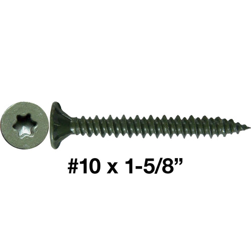 10x1-5/8 Sharp Point Torx/Star Head Screws for Fastening Cement Backer/Board/Tile- Torx/Star - T-25 Head - CASE Qty 42 Boxes 5,586 Screws