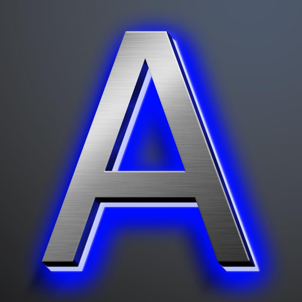Illuminated Address Number 20 Inch, Backlit Illuminated LED House Number Enhanced Visibility, Modern Stainless Steel Lighted Address Signs, Brushed Silver, Blue Light,A