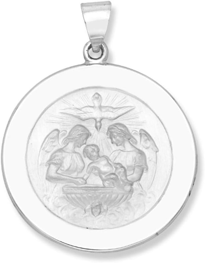 14k Yellow Gold and White Gold Polished Baptism Round Pendant Medals