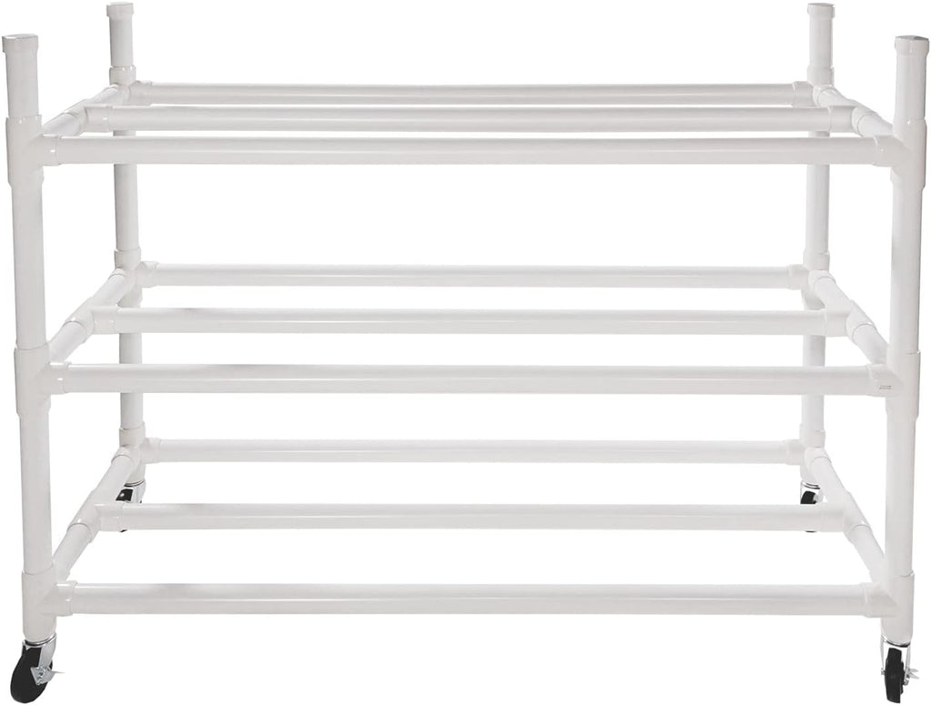 Champion Sports Three Tier Basketball Storage Cart with Locking Swivel Caster Wheels, 30 Ball Capacity (White)