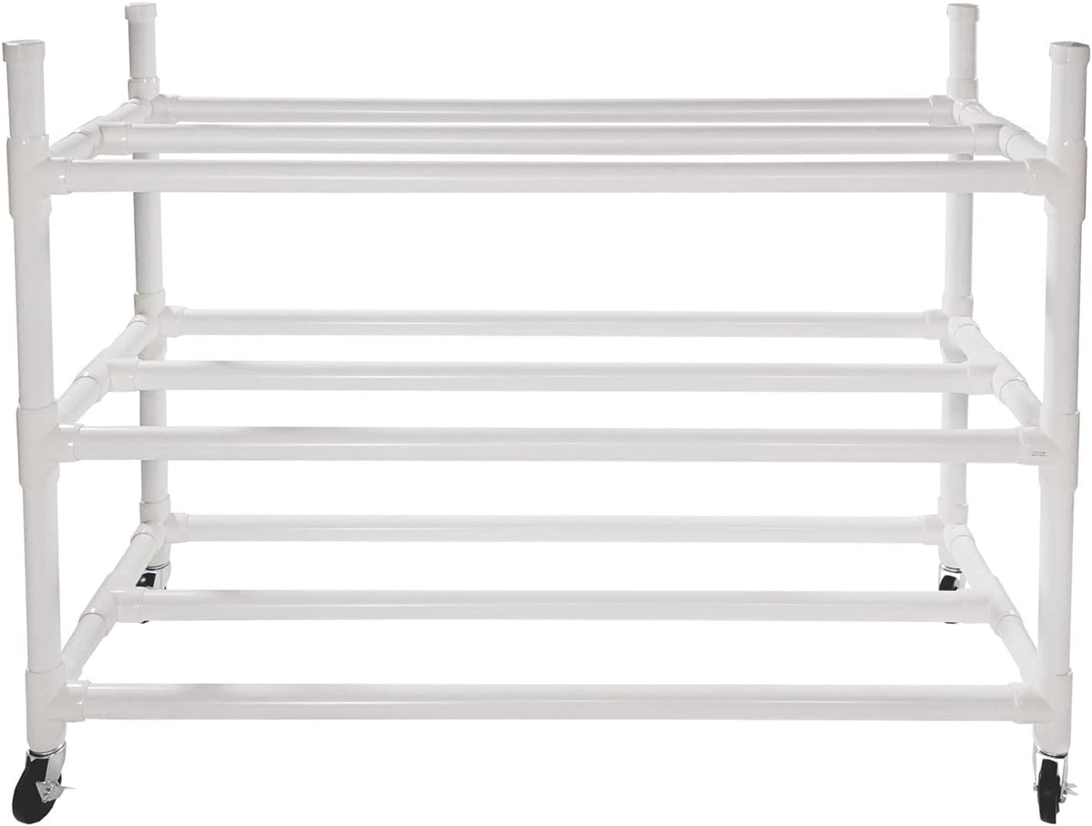 Champion Sports Three Tier Basketball Storage Cart with Locking Swivel Caster Wheels, 30 Ball Capacity (White)