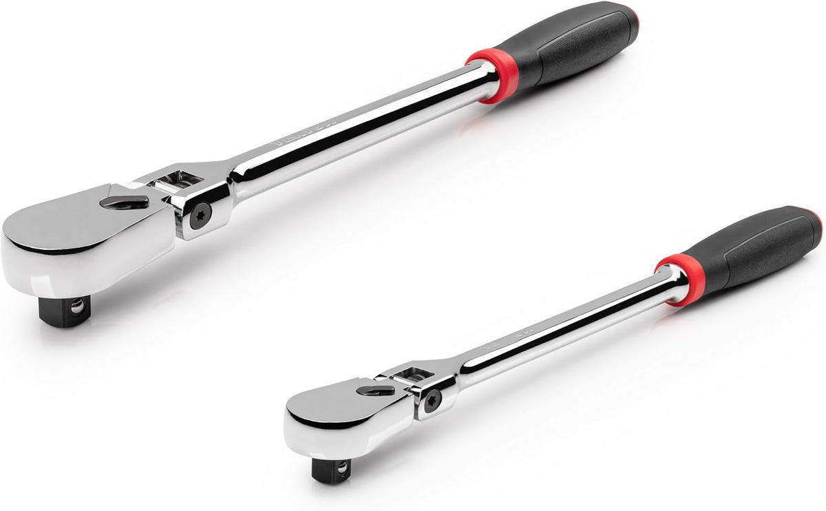 TEKTON 3/8, 1/2 Inch Drive Flex Head Non-Quick-Release Comfort Grip Long Ratchet Set, 2-Piece (12, 14 in.) | SRH99202
