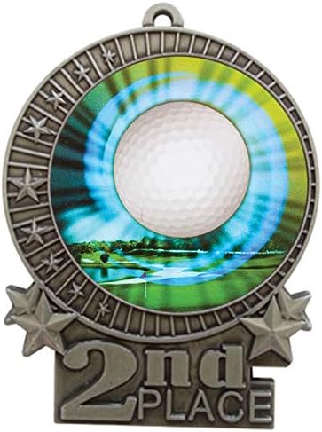 Express Medals 1 to 50 Packs - 3' Golf 2nd Place Silver Medal with Neck Ribbon Award XMDMY4