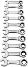 GEARWRENCH 10 Piece 12 Point Stubby Ratcheting Combination Wrench Metric Set | 9520D
