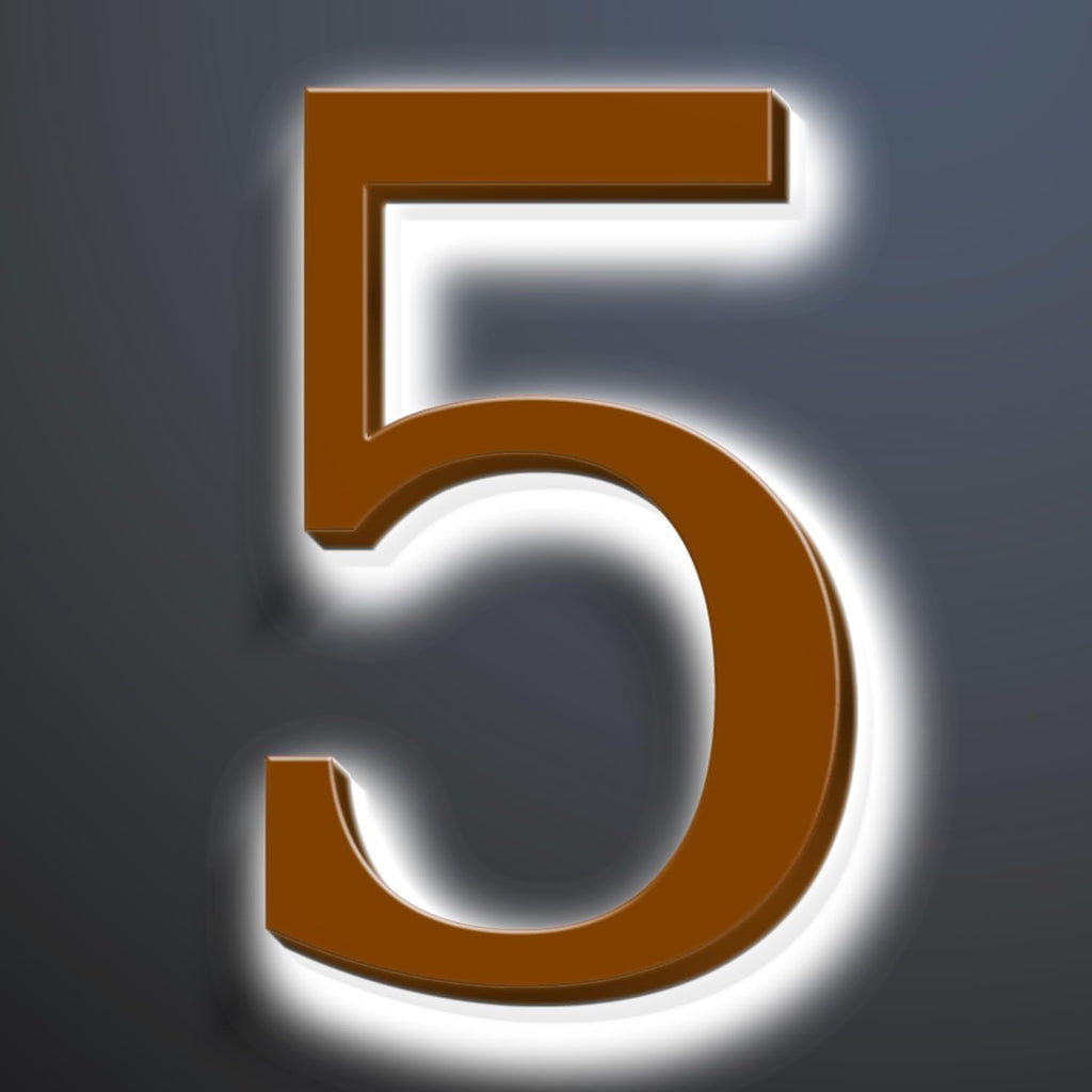 Illuminated Address Sign 16 Inch, Backlit LED Illuminated House Number For Outside, Stainless Steel Lighted Address Numbers, Modern, Trendy Signs, Brown, White Light,5