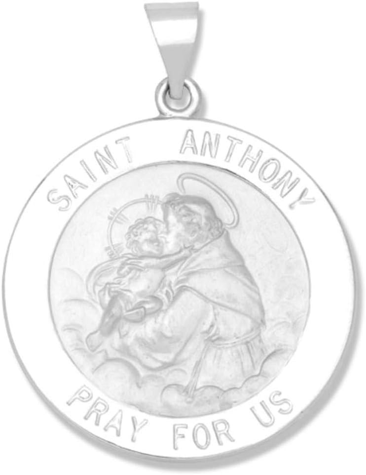14k Yellow Gold and White Gold Polished Saint Anthony Round Pendant Medals