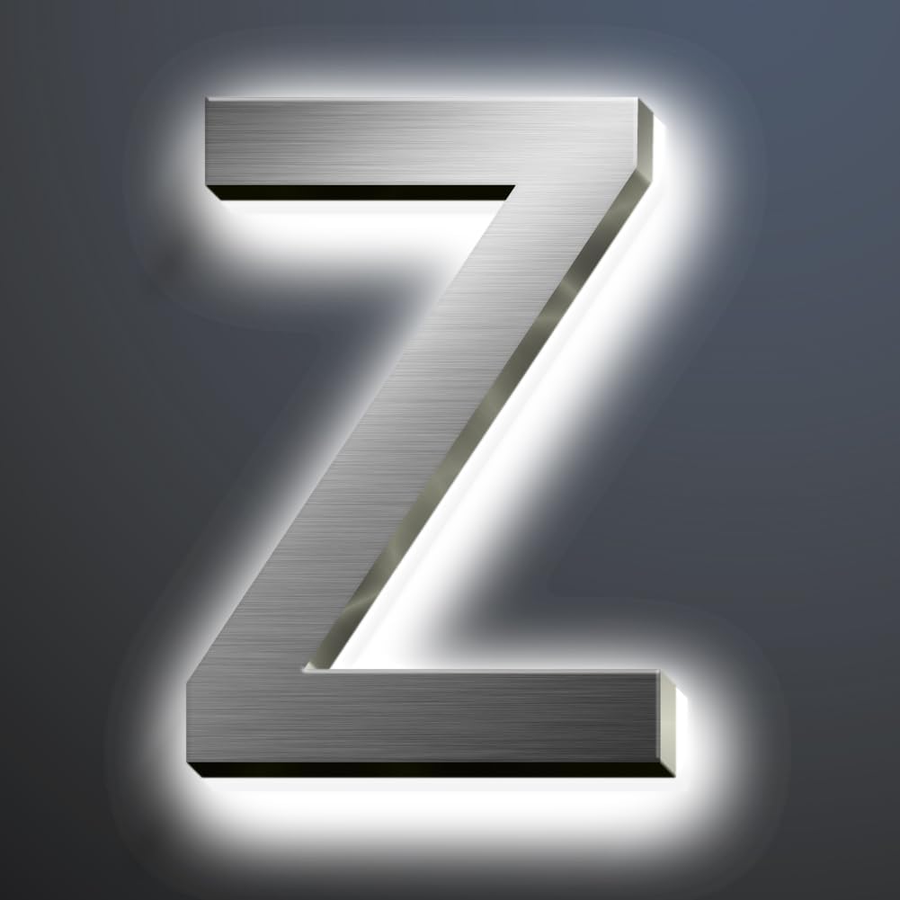 Backlit LED Illuminated House Numbers For Outside 18', Stainless Steel Modern Lighted Address Signs For Home, Illuminated Address Numbers, Brushed Silver, White Light,Z