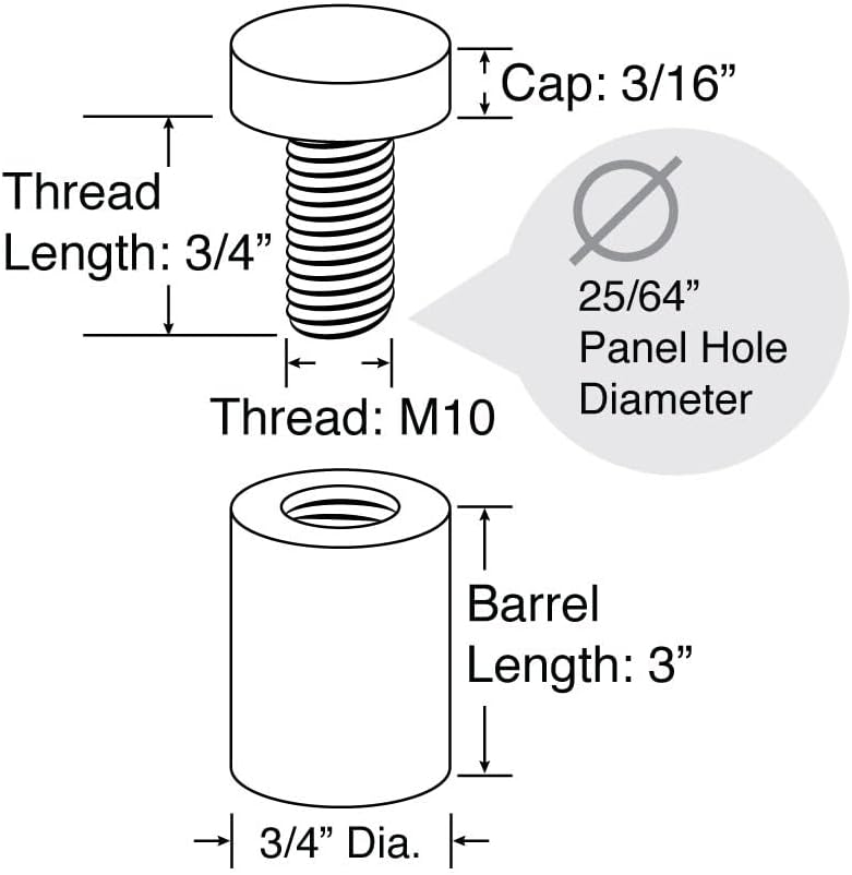 Stainless Steel Standoff 3/4 Inch Diameter x 3 Inch Barrel Length Brushed Finish for PVC, Glass and Acrylic Sign Stand Off Wall Anchors and Screws 100 Piece Commercial Space Pack