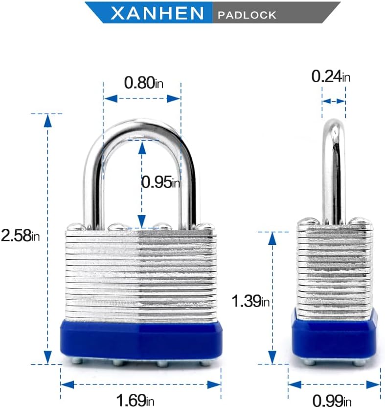 Keyed Alike Laminated Steel Padlocks, Standard Shackle, for Hasp, Shed, Fence, Storage Locker, School, Gym (48 Pack)