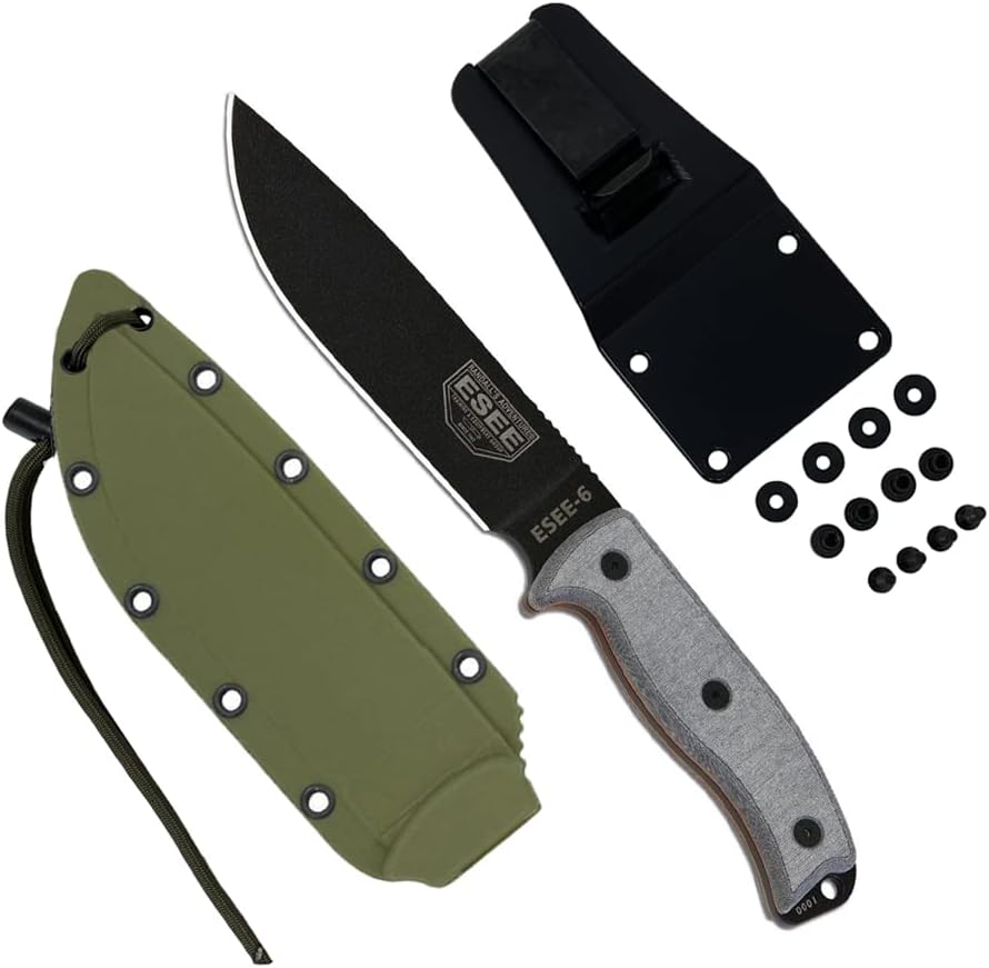 ESEE Knives 6P Fixed Blade Knife w/Molded Polymer Sheath (Black Blade/OD Green Sheath)