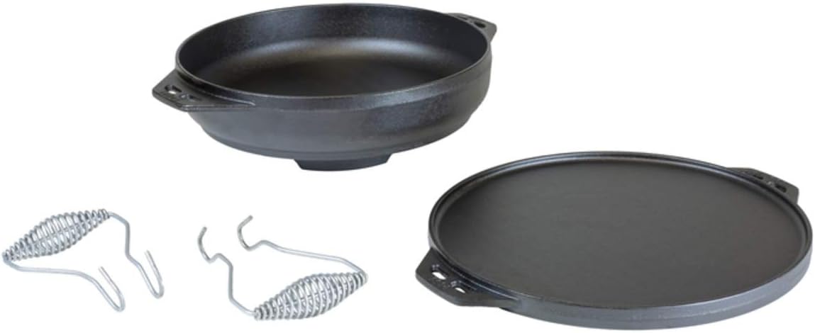 Lodge Cast Iron Cookware Set with Accessories - Five-Piece Cast Iron Cookware Set with Reversible Grill/Griddle, Wok, Handles and Leather Gloves