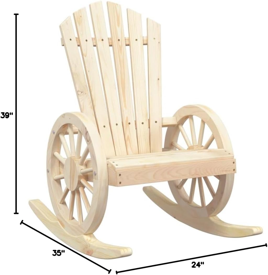 Rocking Adirondack Chairs 2-Piece Solid Wood Fir Outdoor Patio Furniture Set with Ergonomic Design and Wagon-Wheel Armrests for Gardens, Pool Sides, Deck