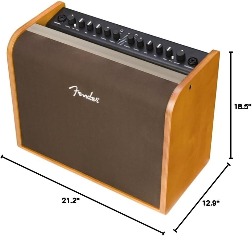 Fender Acoustic Guitar Amplifier 100-watt, Natural Blonde Bundle w/Pig Hog PCH10BK Black Woven Instrument Cable, Power Cable and Liquid Audio Polishing Cloth