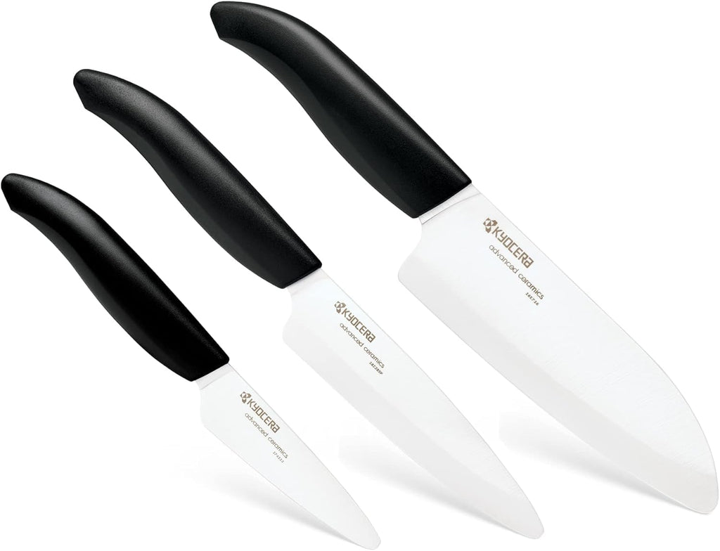 Kyocera FK-3PC BK 3Piece Advanced ceramic Revolution Series Knife Set, Blade Sizes: 5.5', 4.5', 3', Black