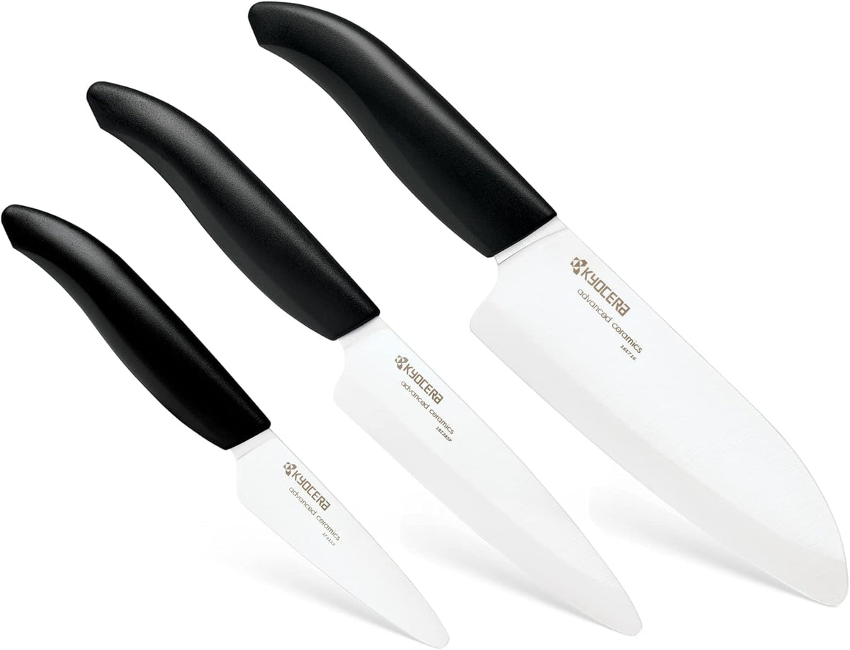 Kyocera FK-3PC BK 3Piece Advanced ceramic Revolution Series Knife Set, Blade Sizes: 5.5', 4.5', 3', Black