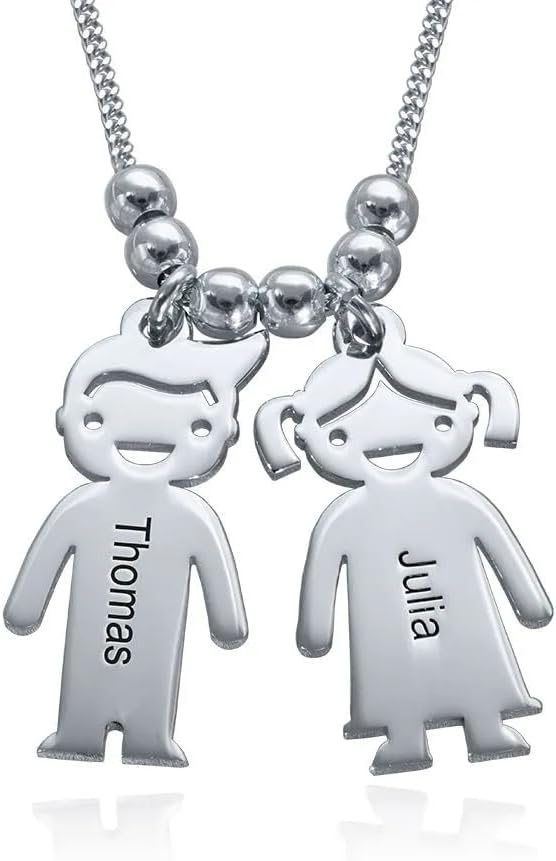 Handmade Boy or Girl Engraved Charm Pendant Necklace - Personalized Custom Made Child Children Charms Mother's Christmas Jewelry Gift for Her Mom