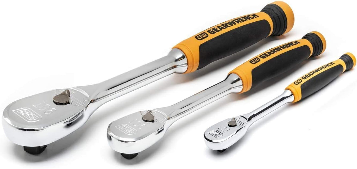 GEARWRENCH 1/4', 3/8' & 1/2' Drive 90 Tooth Cushion Grip 3 Pc. Ratchet Set - 81207T, Multi