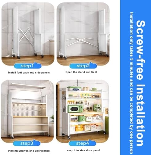 5-Tier Rolling Kitchen Bakers Rack with Power Outlets, Mobile Storage Shelves, Large Organizer for Garage, Pantry & Home - White, 31.5in Kitchen Cabinet