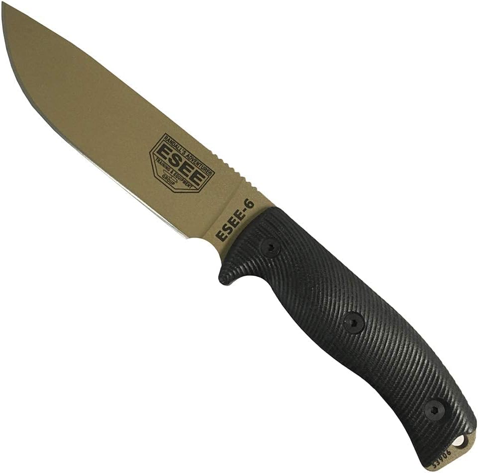 ESEE-6 1095 Carbon Steel, Black Sheath (Dark Earth Blade, Black G10 3D Handle)