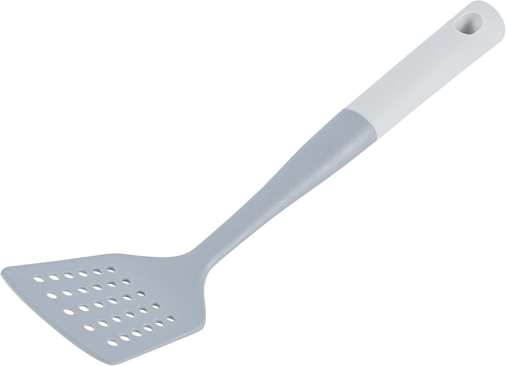 Restaurantware Silicone Utensil Set Pack of 10 Non-Slip Handle 6-Piece Nylon Kitchen Tool Set, Heat-Resistant Dishwasher-Friendly Cooking Accessories, Durable Gray and White Cooking Utensils