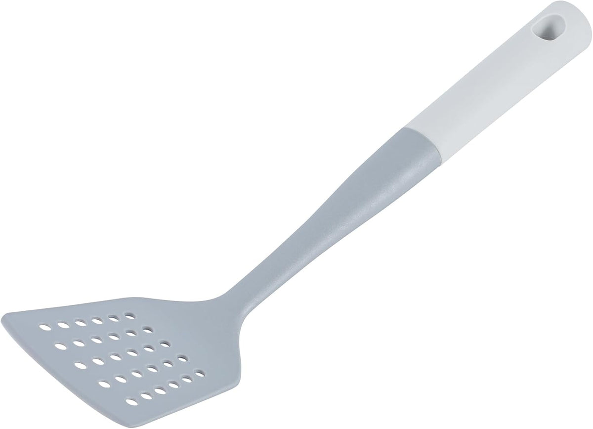 Restaurantware Silicone Utensil Set Pack of 10 Non-Slip Handle 6-Piece Nylon Kitchen Tool Set, Heat-Resistant Dishwasher-Friendly Cooking Accessories, Durable Gray and White Cooking Utensils