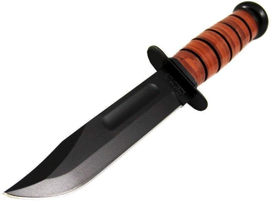 KA-BAR 1220 US Army Straight Edge Fighting/Utility Knife with Leather Sheath, Beige, 7' Blade