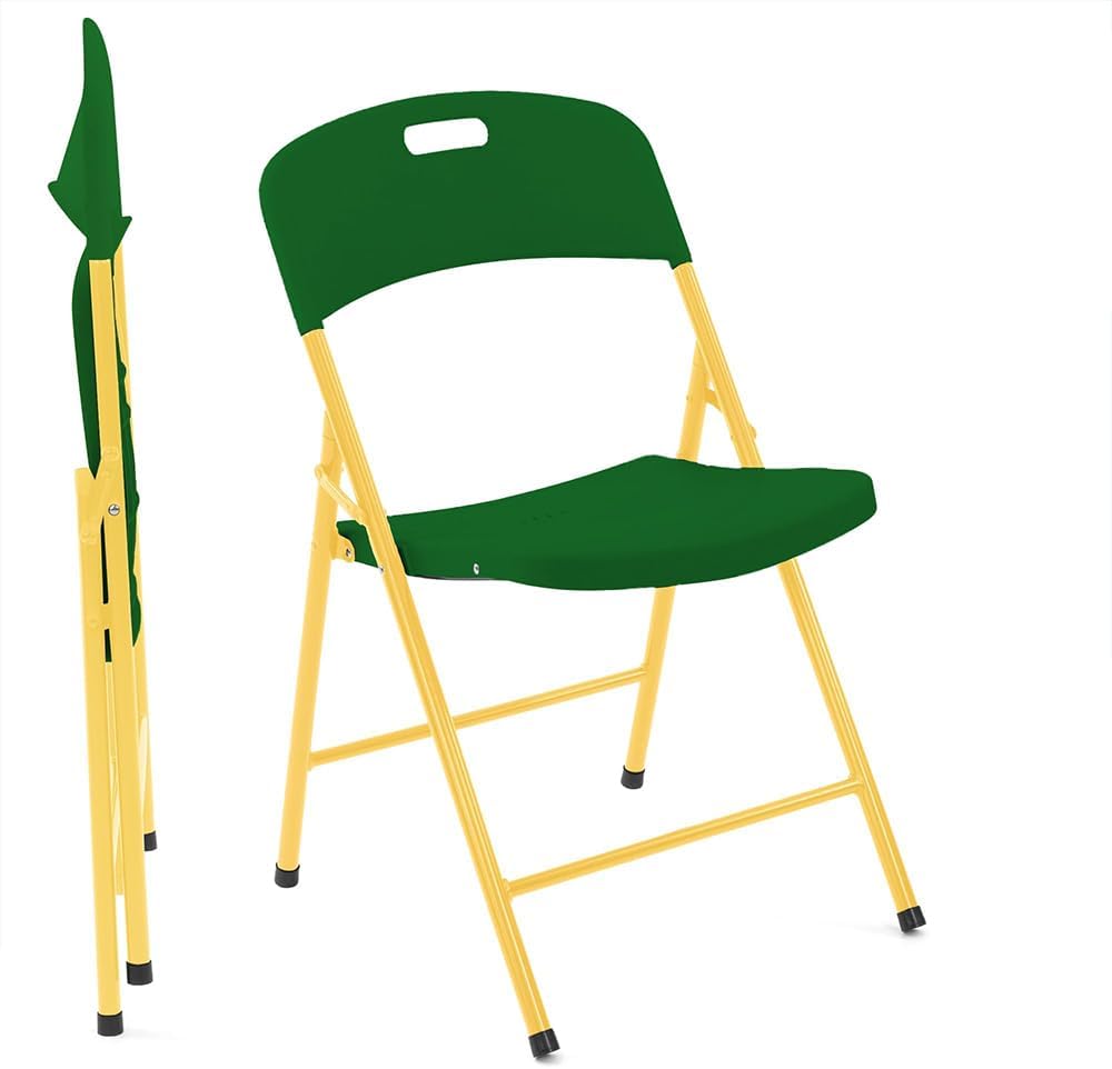 Creative Plastic Folding Chairs (4 Pack) - Portable Lightweight Folding Chairs for Indoor and Outdoor Steel Frame Used for Events, Party, Garden, Camping, Picnic, Tailgating (Green/Yellow)