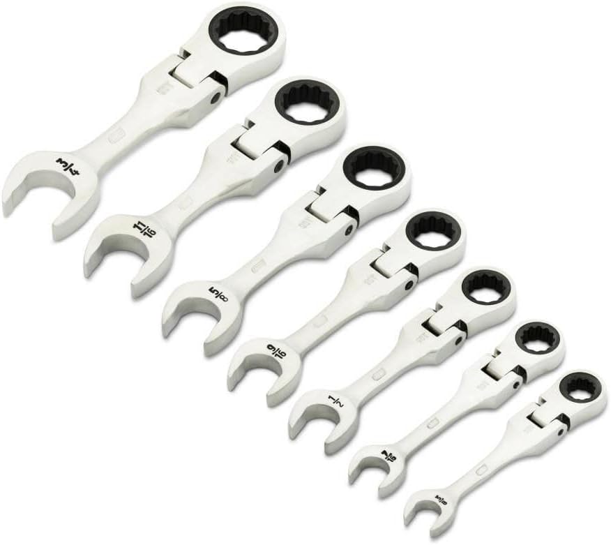 GEARWRENCH 7 Piece 90-Tooth 12 Point Stubby Flex Combination Ratcheting Wrench, SAE | 86878