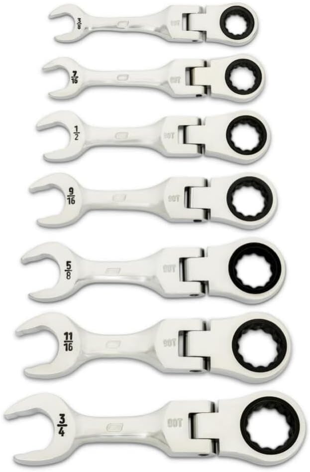 GEARWRENCH 7 Piece 90-Tooth 12 Point Stubby Flex Combination Ratcheting Wrench, SAE | 86878
