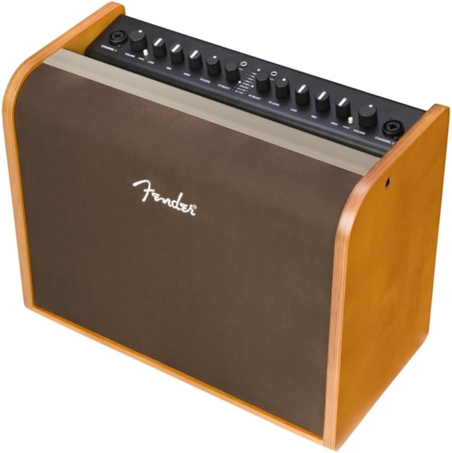 Fender Acoustic Guitar Amplifier 100-watt, Natural Blonde Bundle w/Pig Hog PCH10BK Black Woven Instrument Cable, Power Cable and Liquid Audio Polishing Cloth